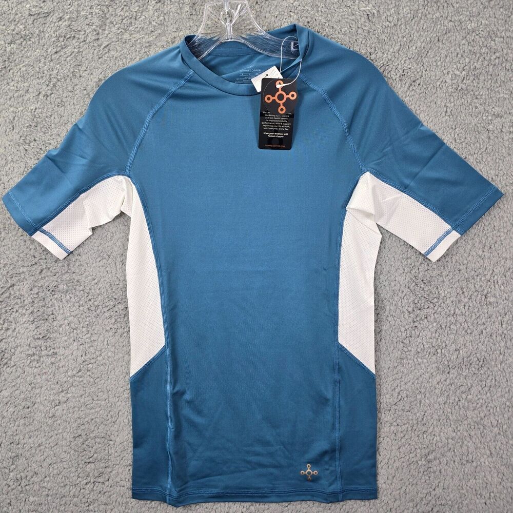Tommie Copper Men's Compression Raglan Blue Lycra Spandex Copper T=Shirt Size S